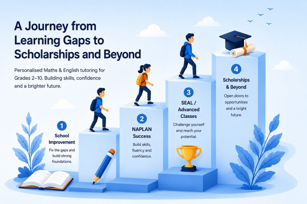 A journey from learning gaps to scholarships and beyond — personalised Maths and English tutoring for Grades 2–10